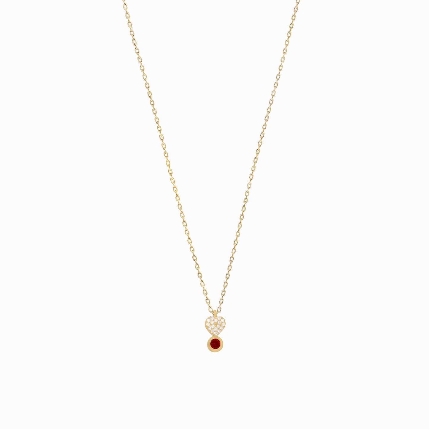 Heart Shape Pavé Lab Diamond & Natural  Necklace 14K Gold | July Birthstone