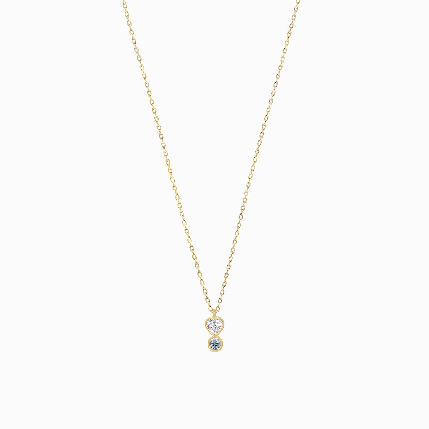 Heart Shape and Round Blue Lab Diamond Necklace 14K Gold