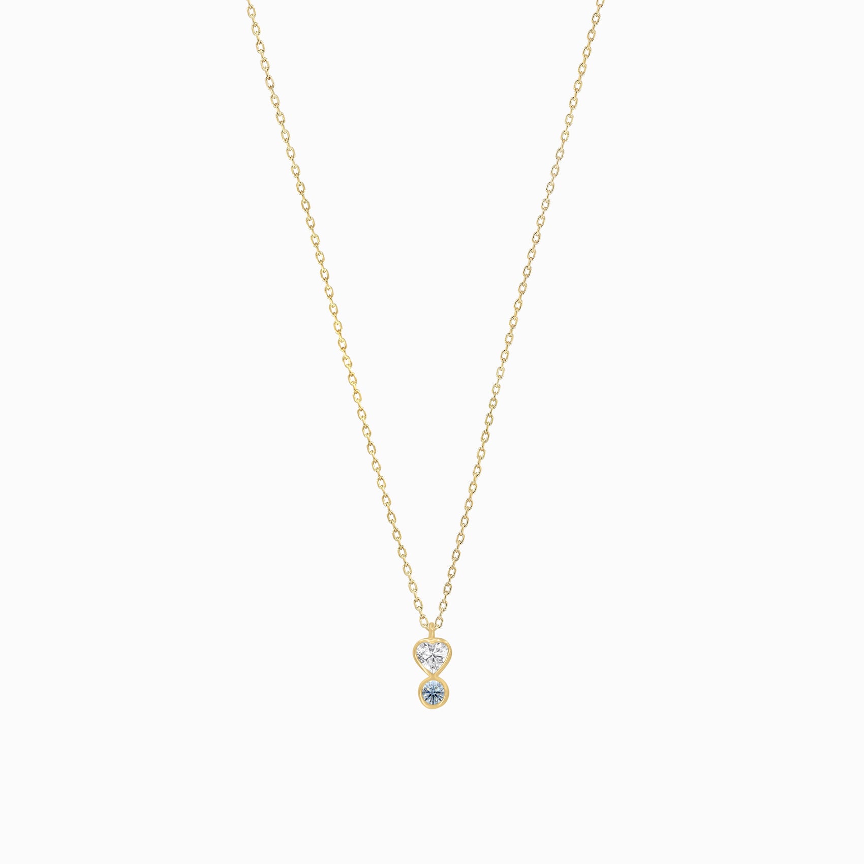Heart Shape and Round Blue Lab Diamond Necklace 14K Gold