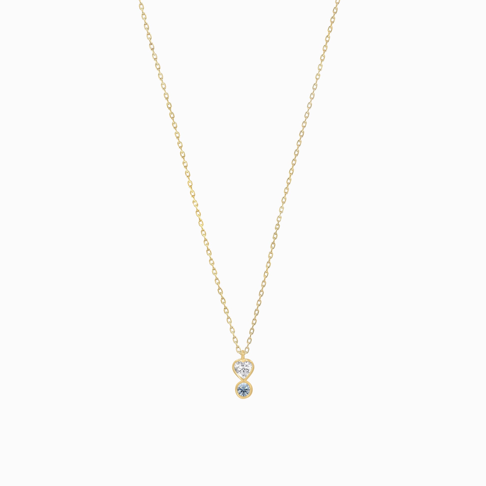 Heart Shape and Round Blue Lab Diamond Necklace 14K Gold