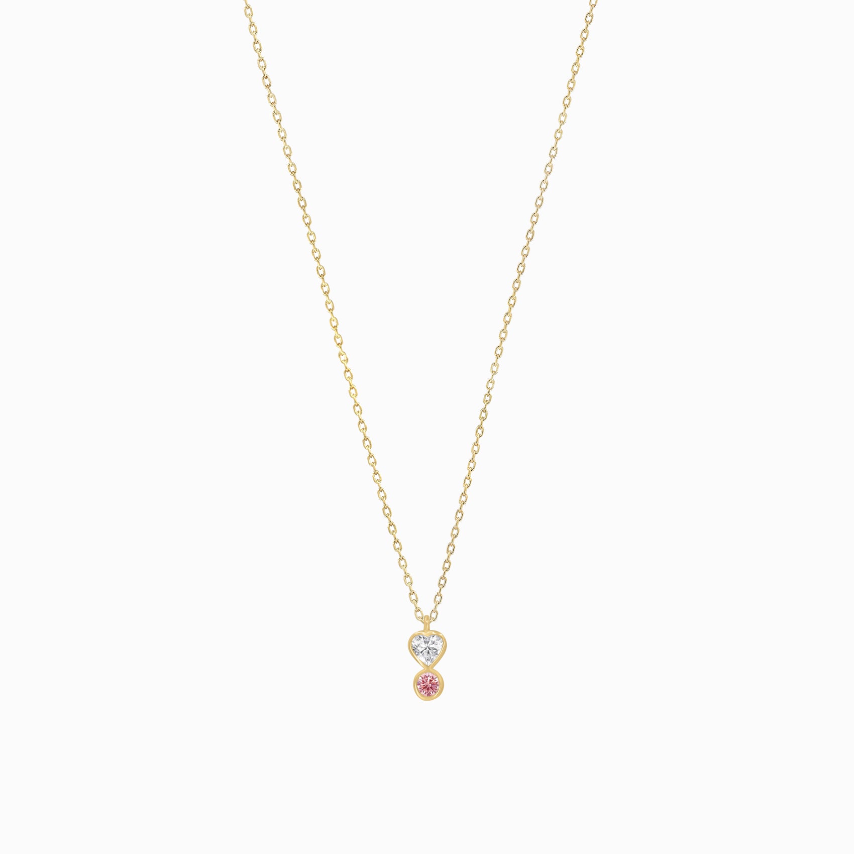 Heart Shape and Round Pink Lab Diamond Necklace 14K Gold