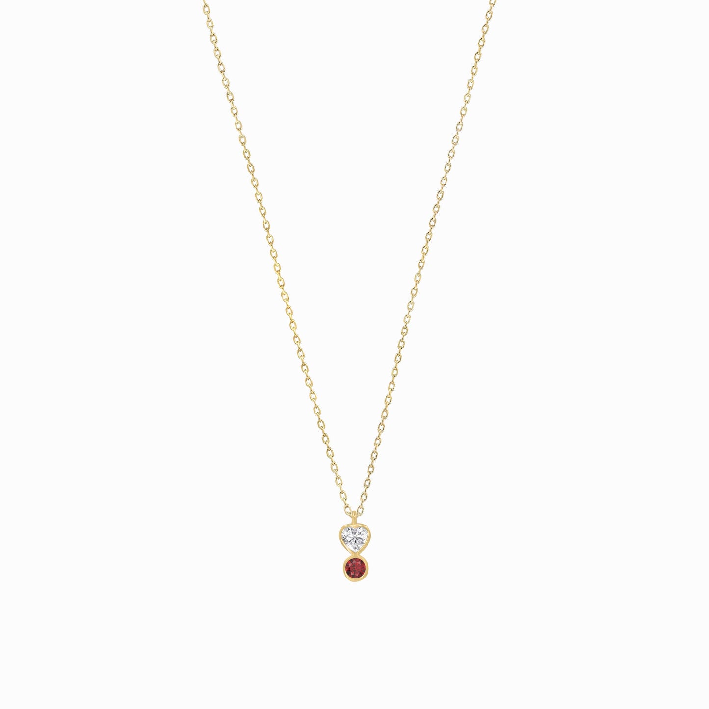 Heart Lab Diamond Ruby Birthstone Necklace 14K Gold | July