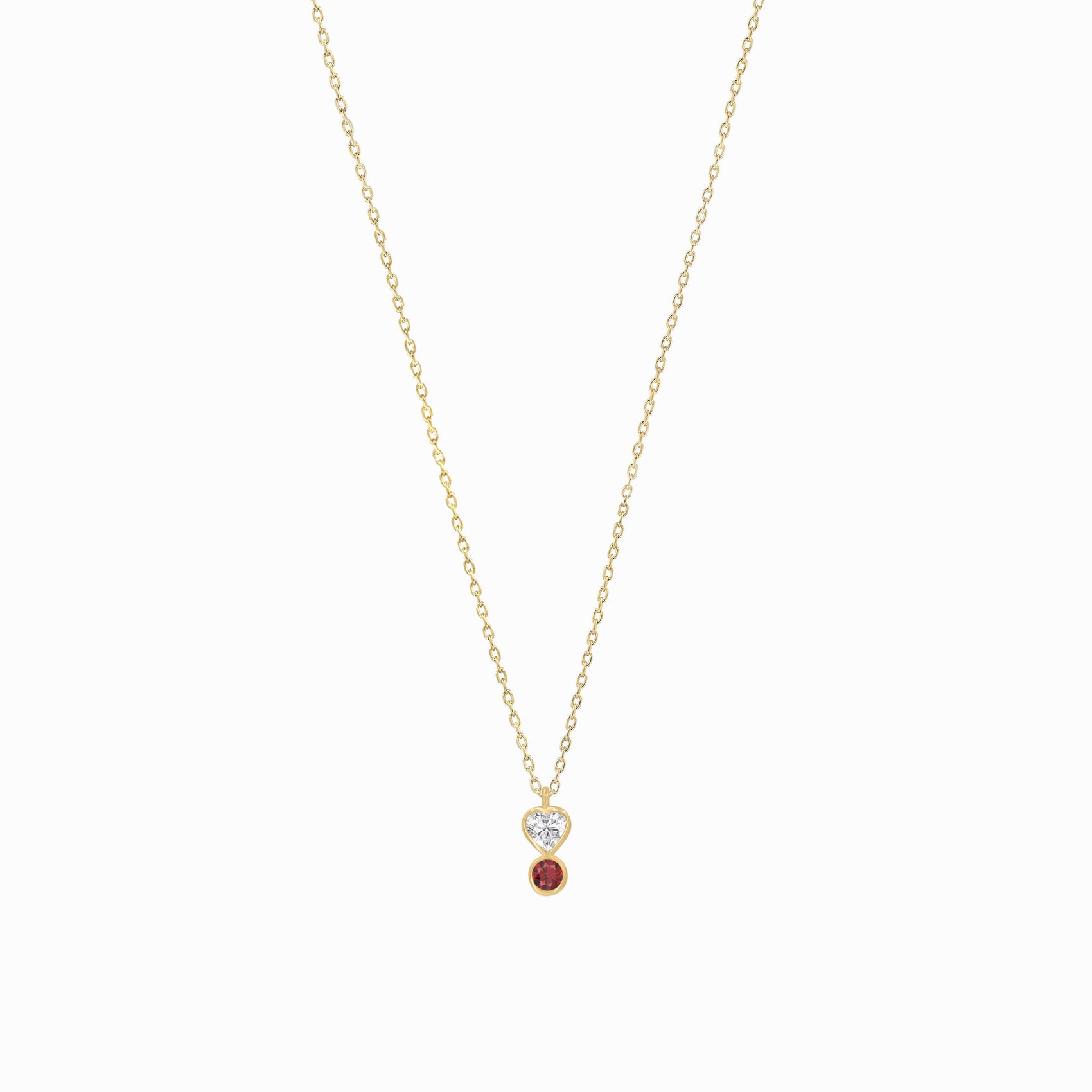 Heart Lab Diamond Ruby Birthstone Necklace 14K Gold | July