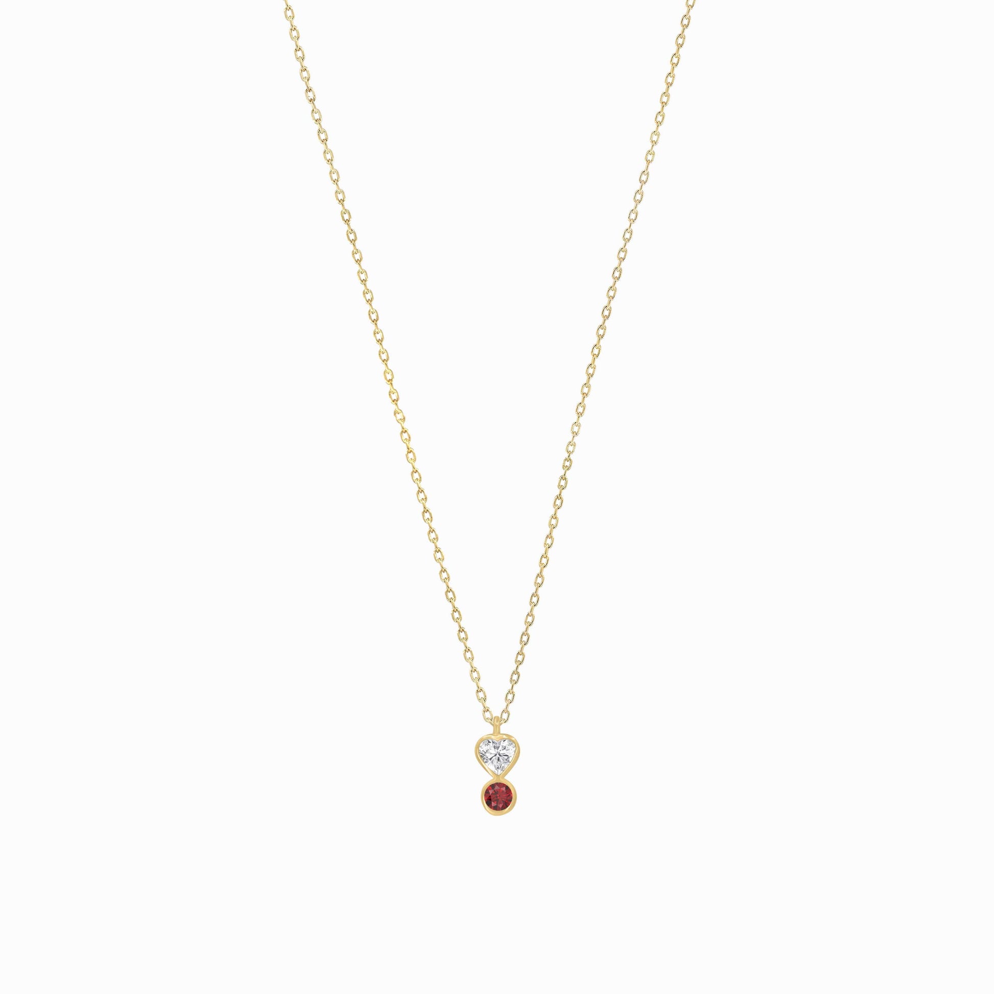 Heart Lab Diamond Ruby Birthstone Necklace 14K Gold | July