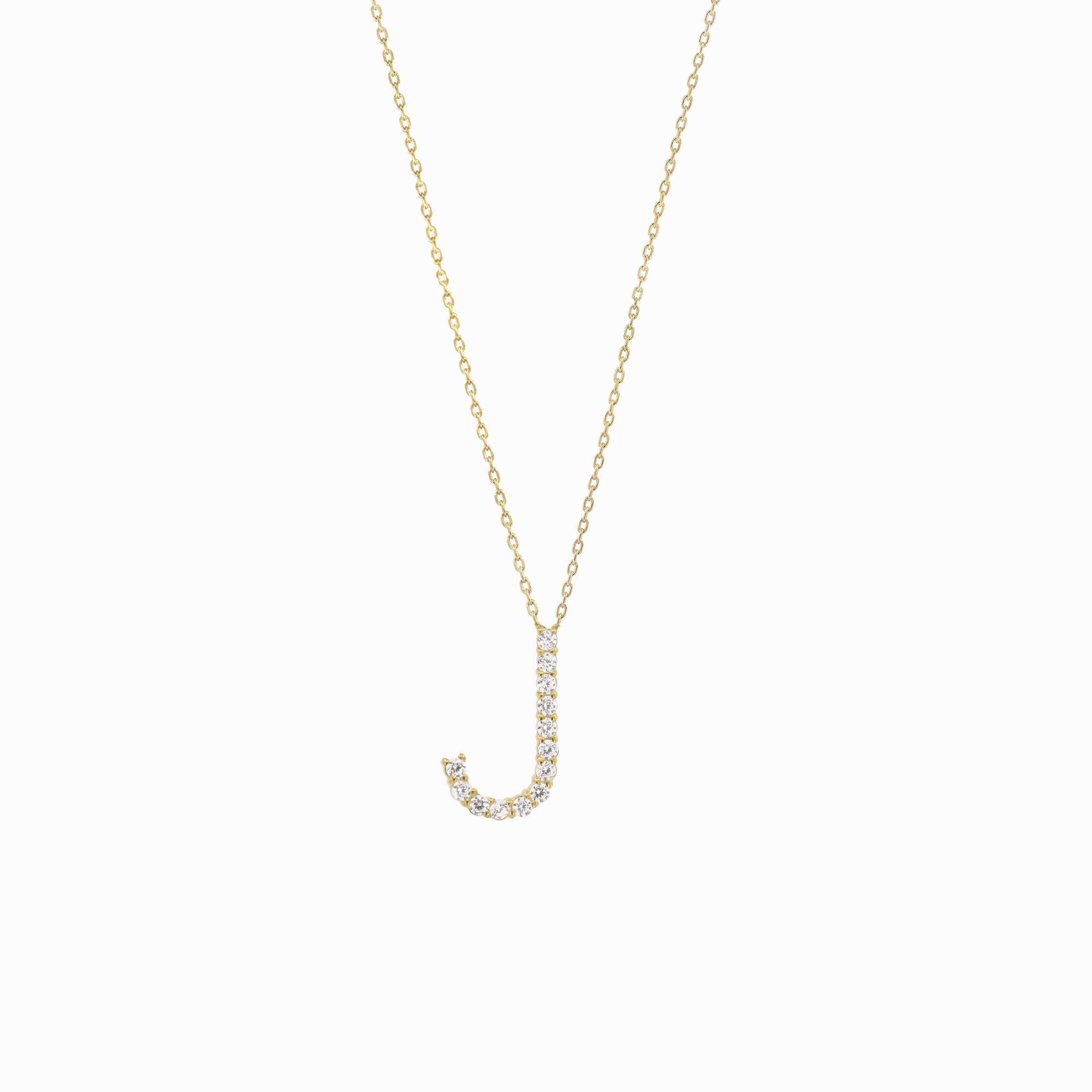 J Initial Letter Diamond 14k Gold Necklace