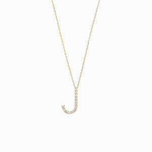 
          
          Load image into Gallery viewer, J Initial Letter Diamond 14k Gold Necklace
          
          