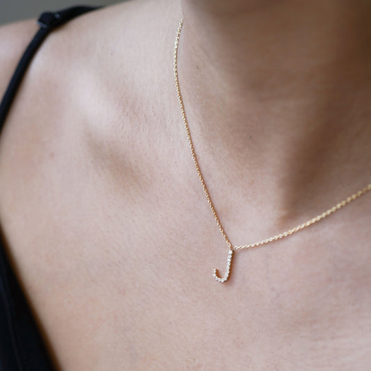 J Initial Letter Diamond 14k Gold Necklace