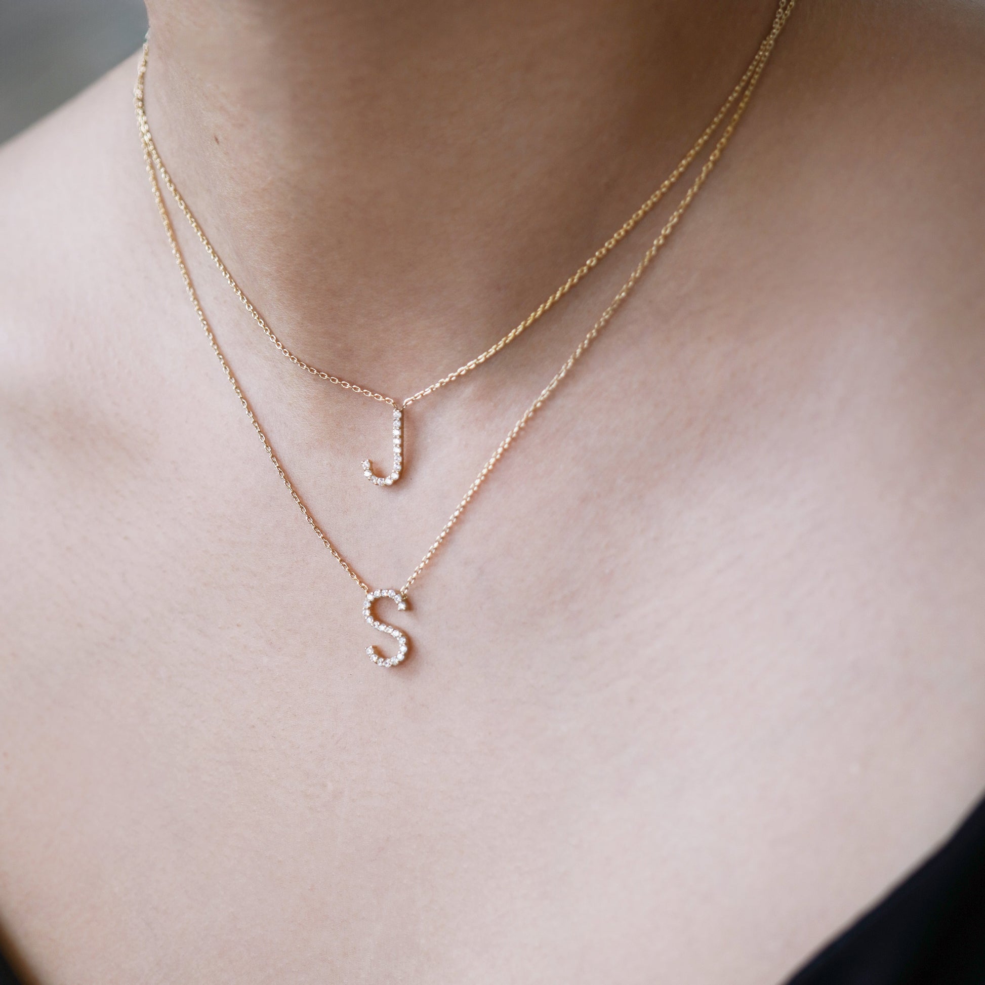 J Initial Letter Diamond 14k Gold Necklace