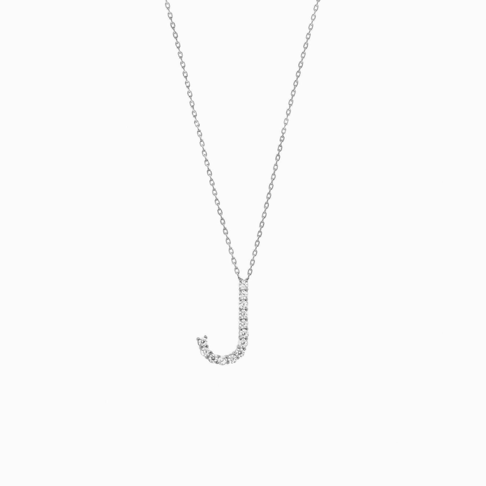 J Initial Letter Pavé Lab Diamond Necklace Sterling Silver