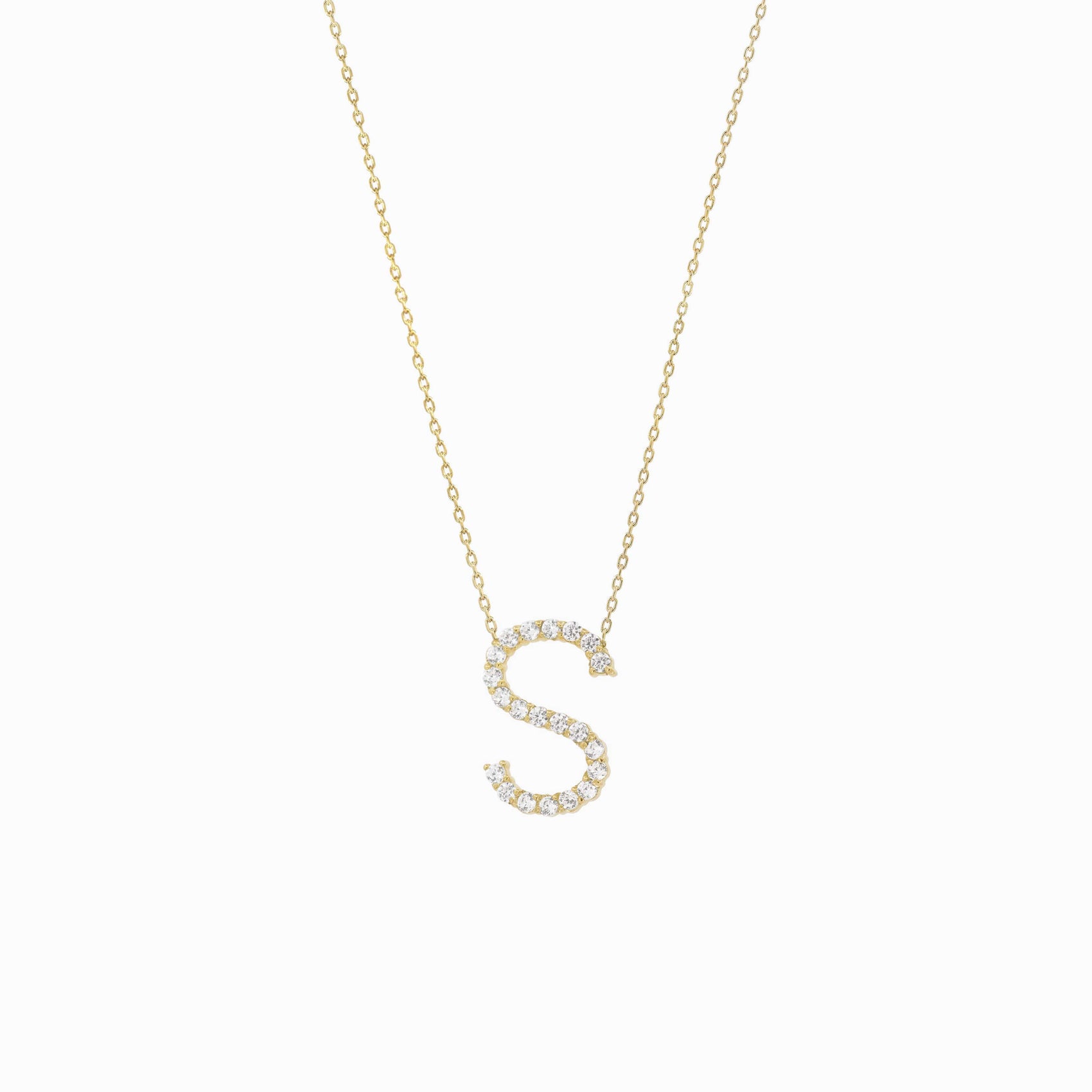 S Initial Letter Pavé Lab Diamond Necklace 14K Gold