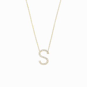 
          
          Load image into Gallery viewer, S Initial Letter Pavé Lab Diamond Necklace 14K Gold
          
          