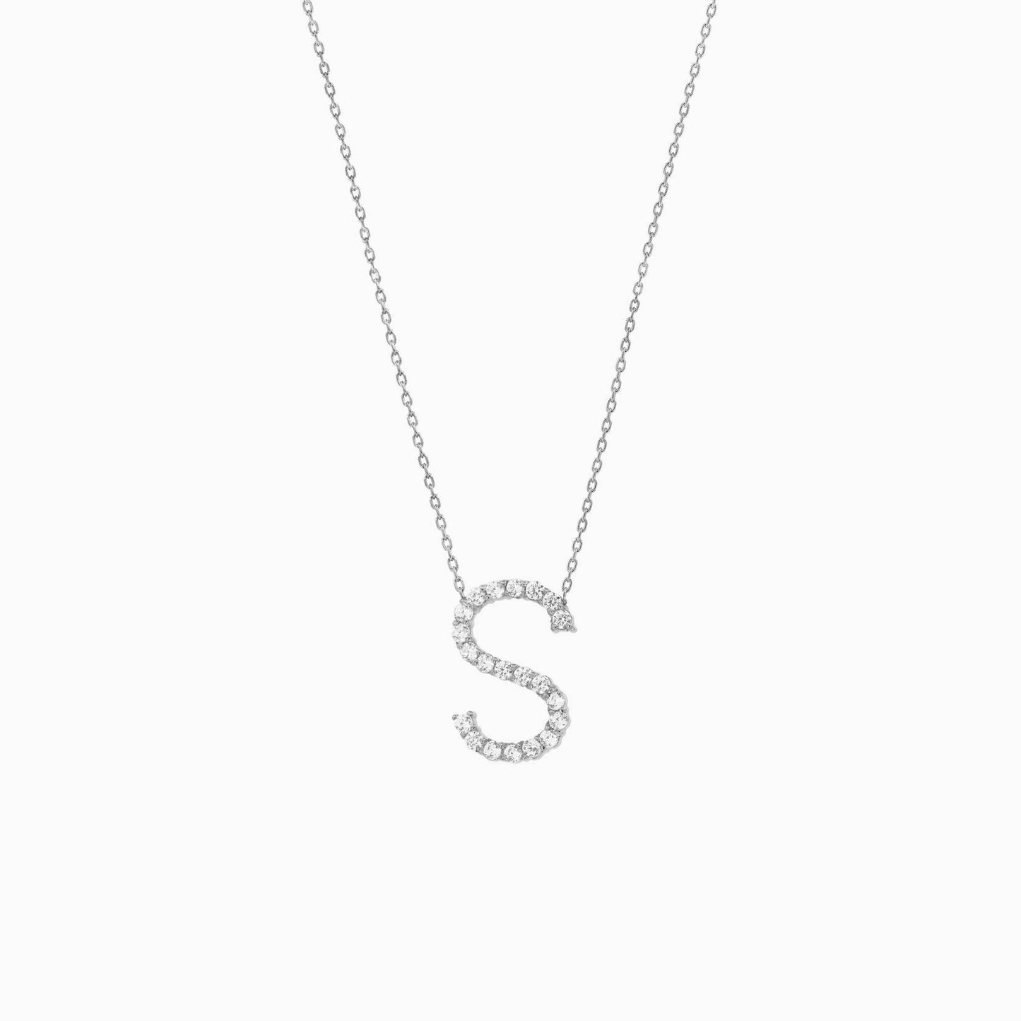 S Initial Letter Pavé Lab Diamond Necklace Sterling Silver