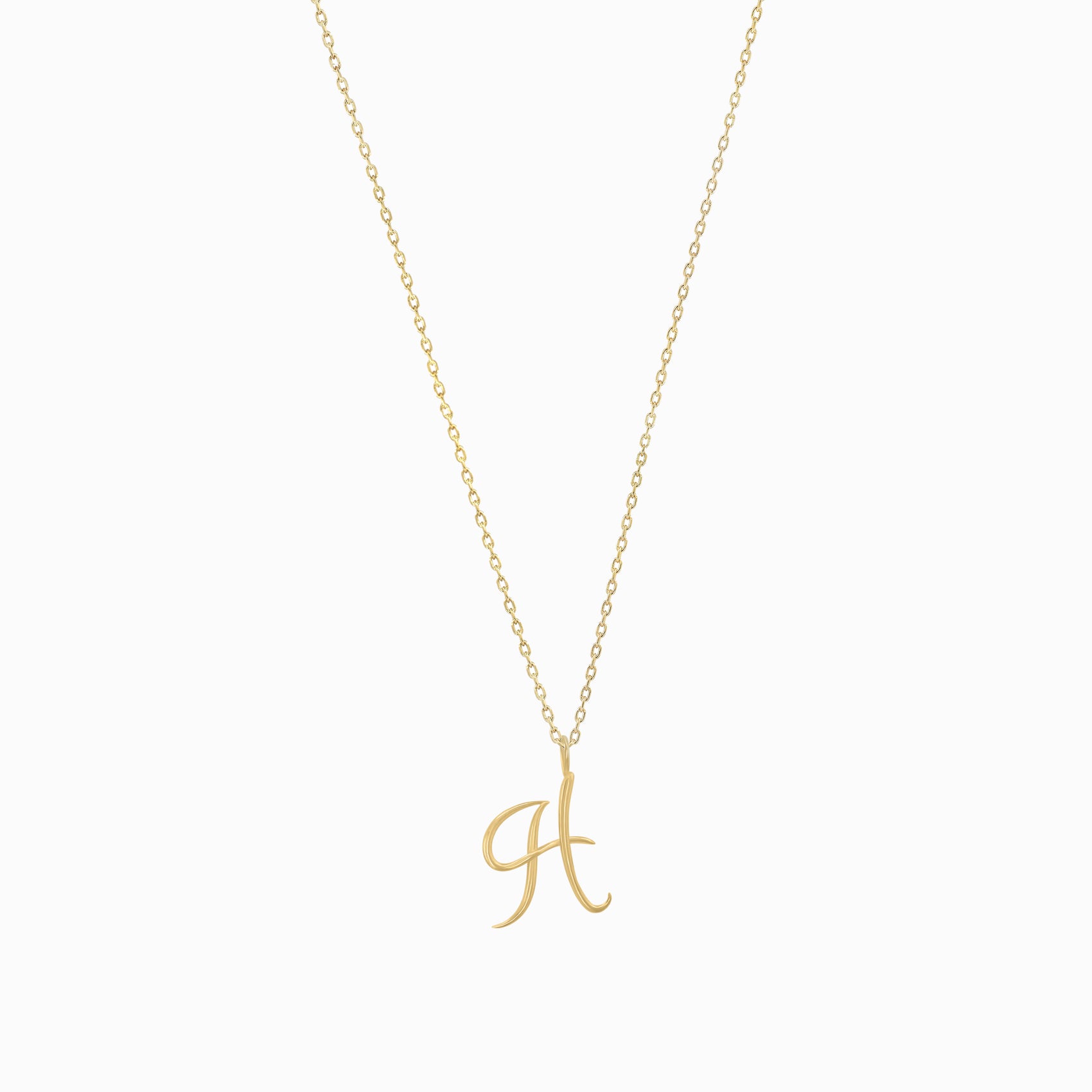 H Script Initial Letter Charm Pendant 14K Gold