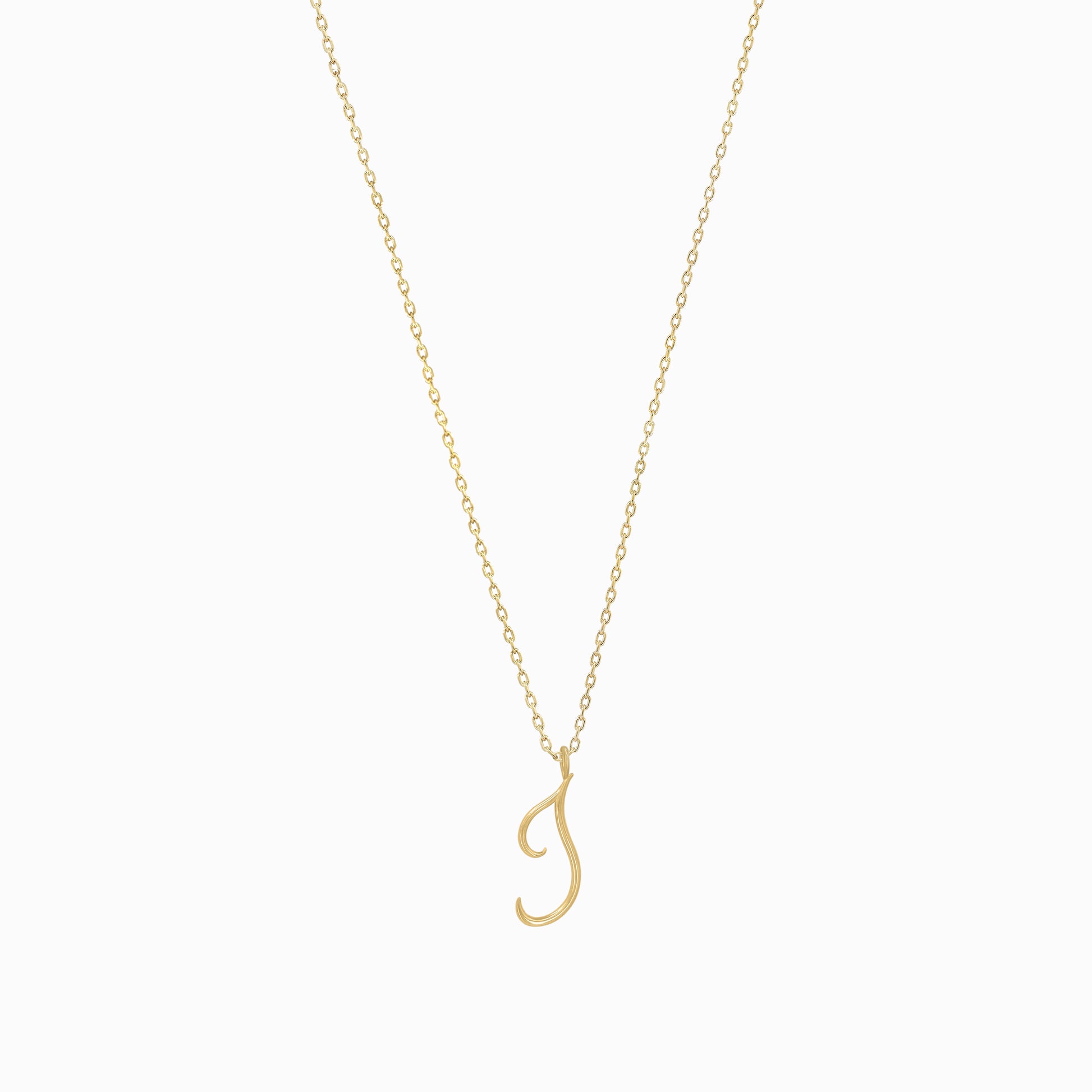 J Script Initial Letter Necklace 14K Gold