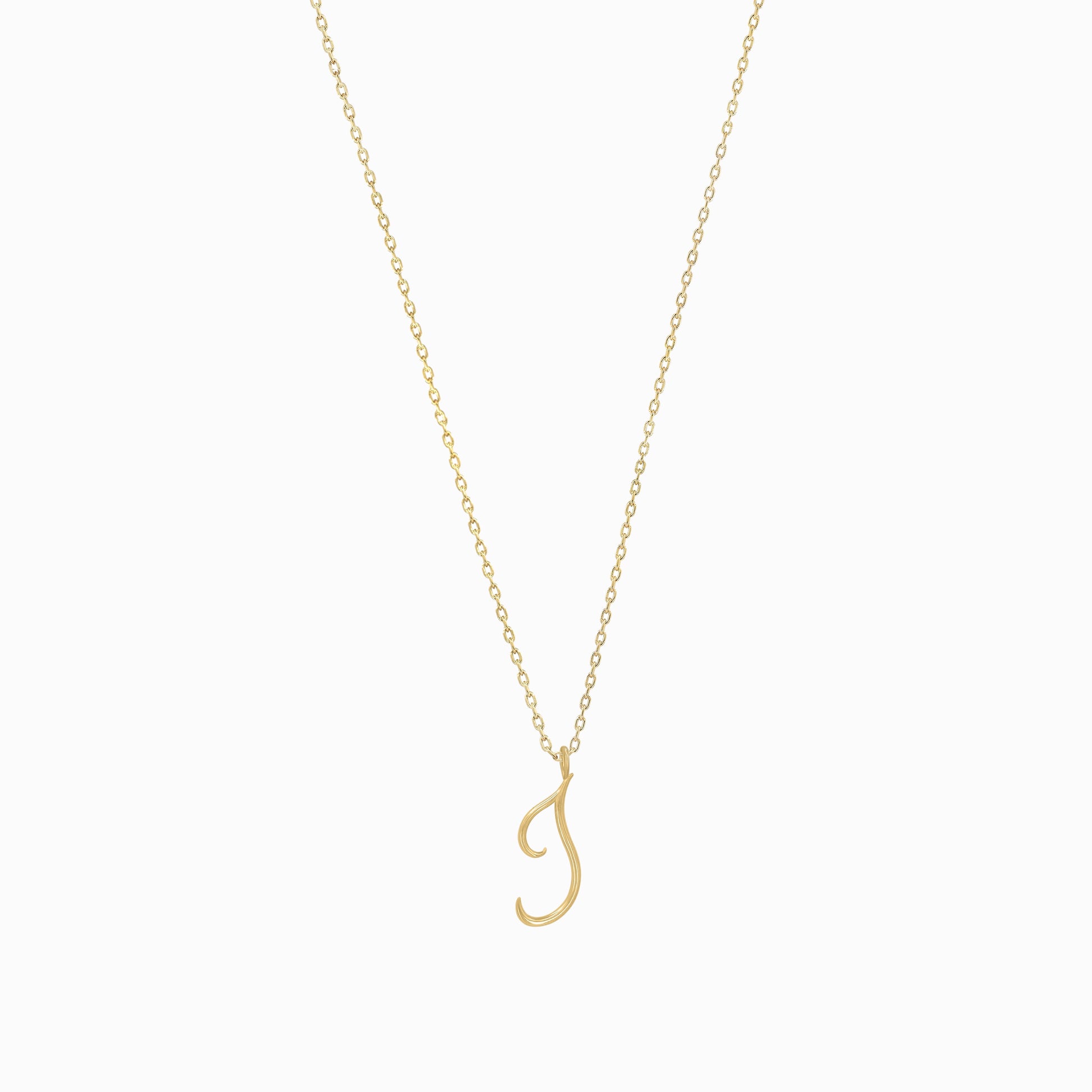 J Script Initial Letter Necklace 14K Gold