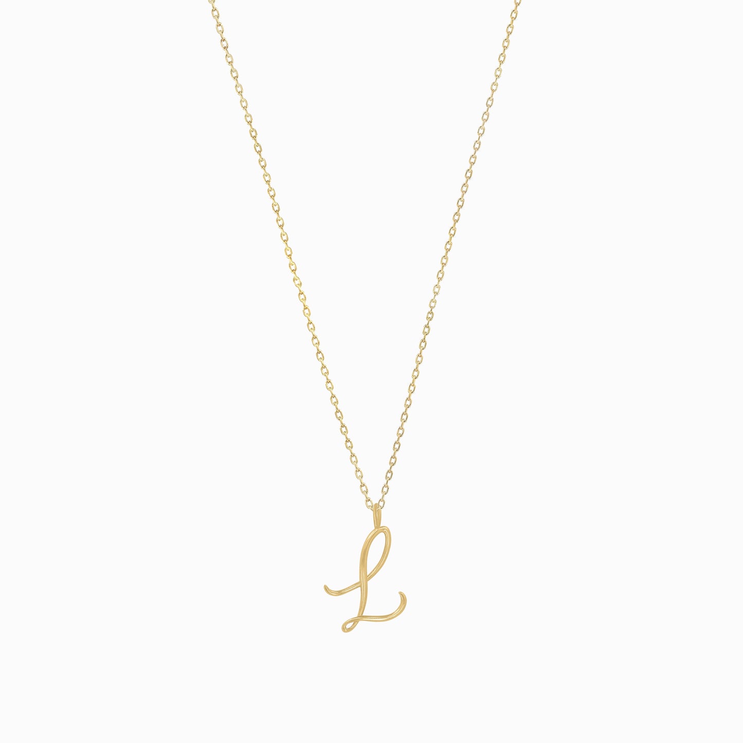 L Script Initial Letter Necklace 14K Gold