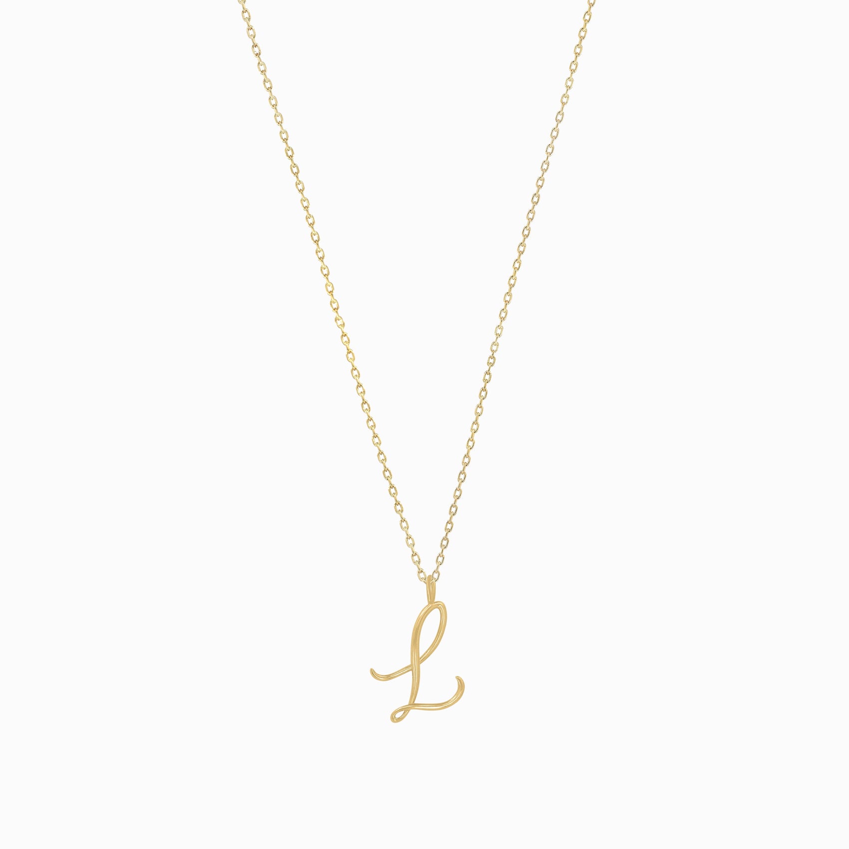 L Script Initial Letter Necklace 14K Gold