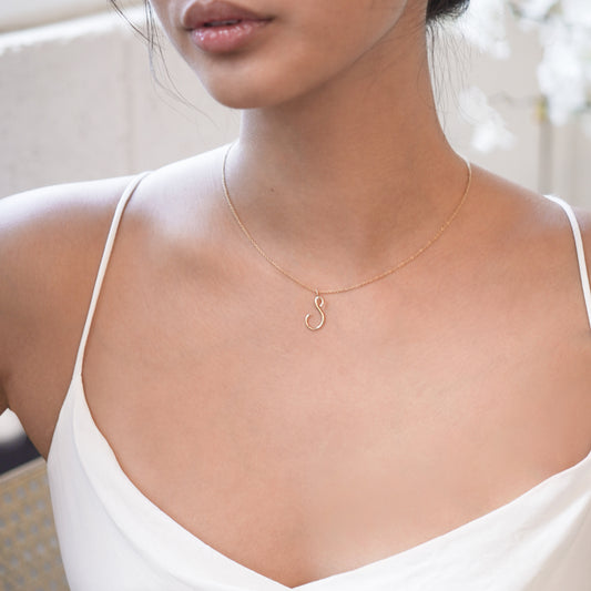 H Script Initial Letter Necklace 14K Gold