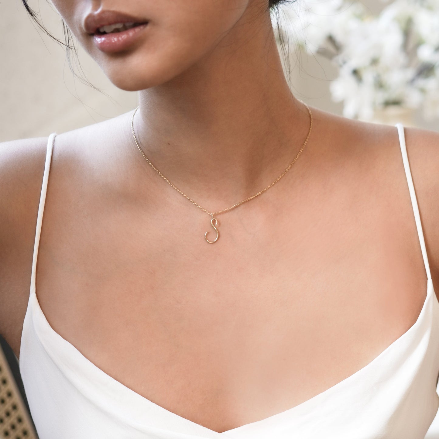 S Script Initial Letter Necklace 14K Gold