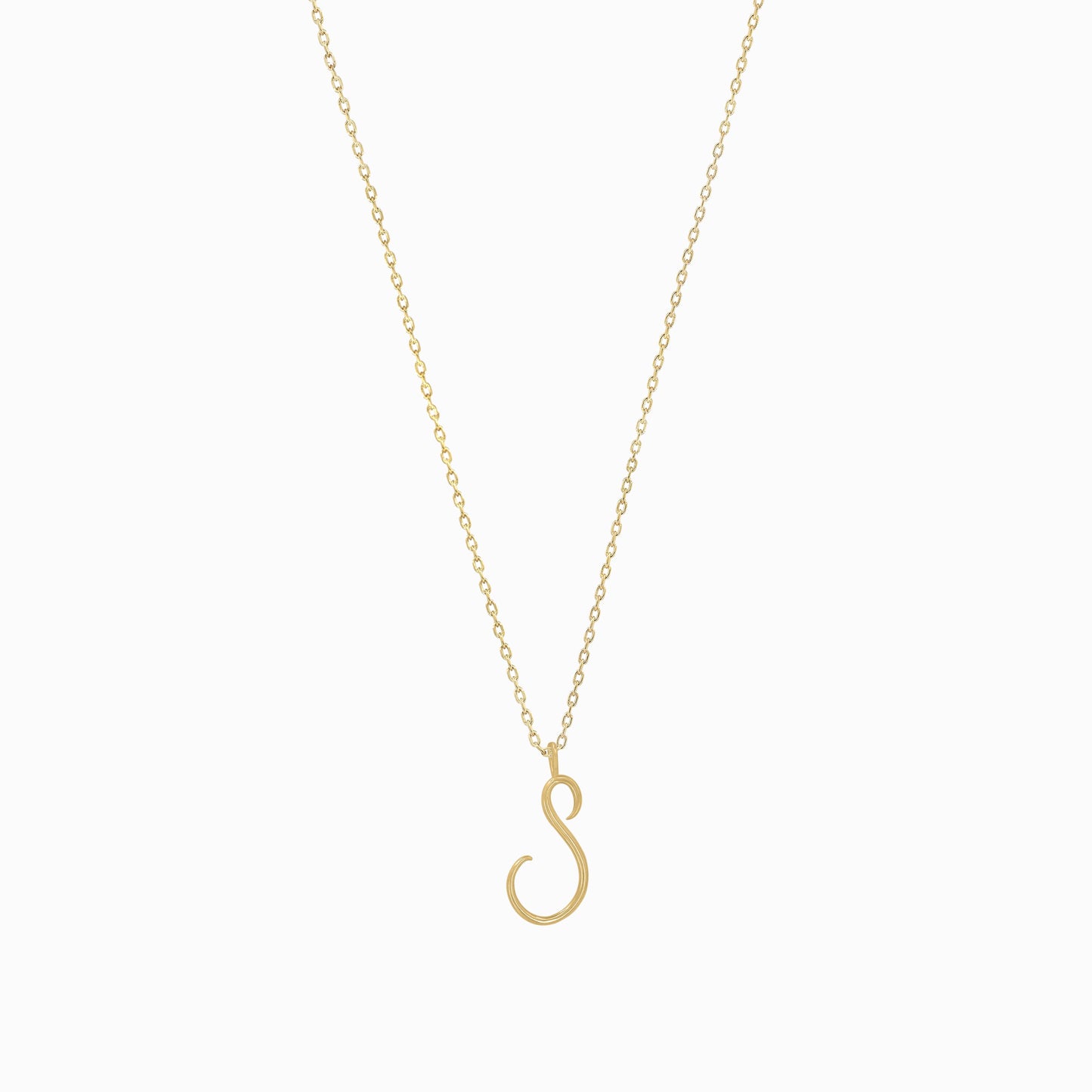 S Script Initial Letter Charm Pendant 14K Gold