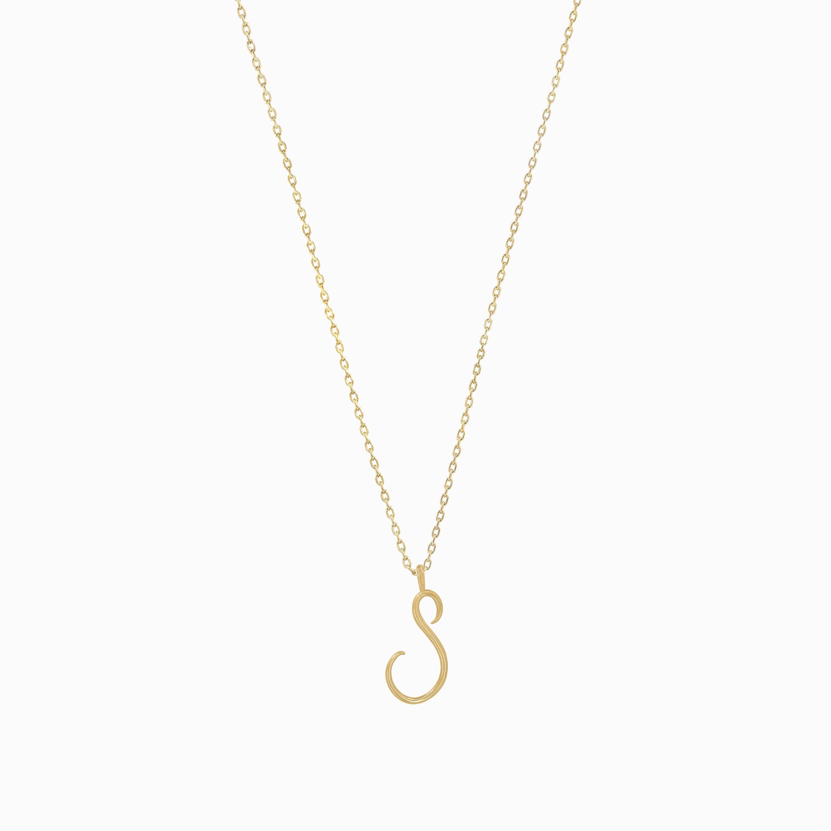 S Script Initial Letter Necklace 14K Gold