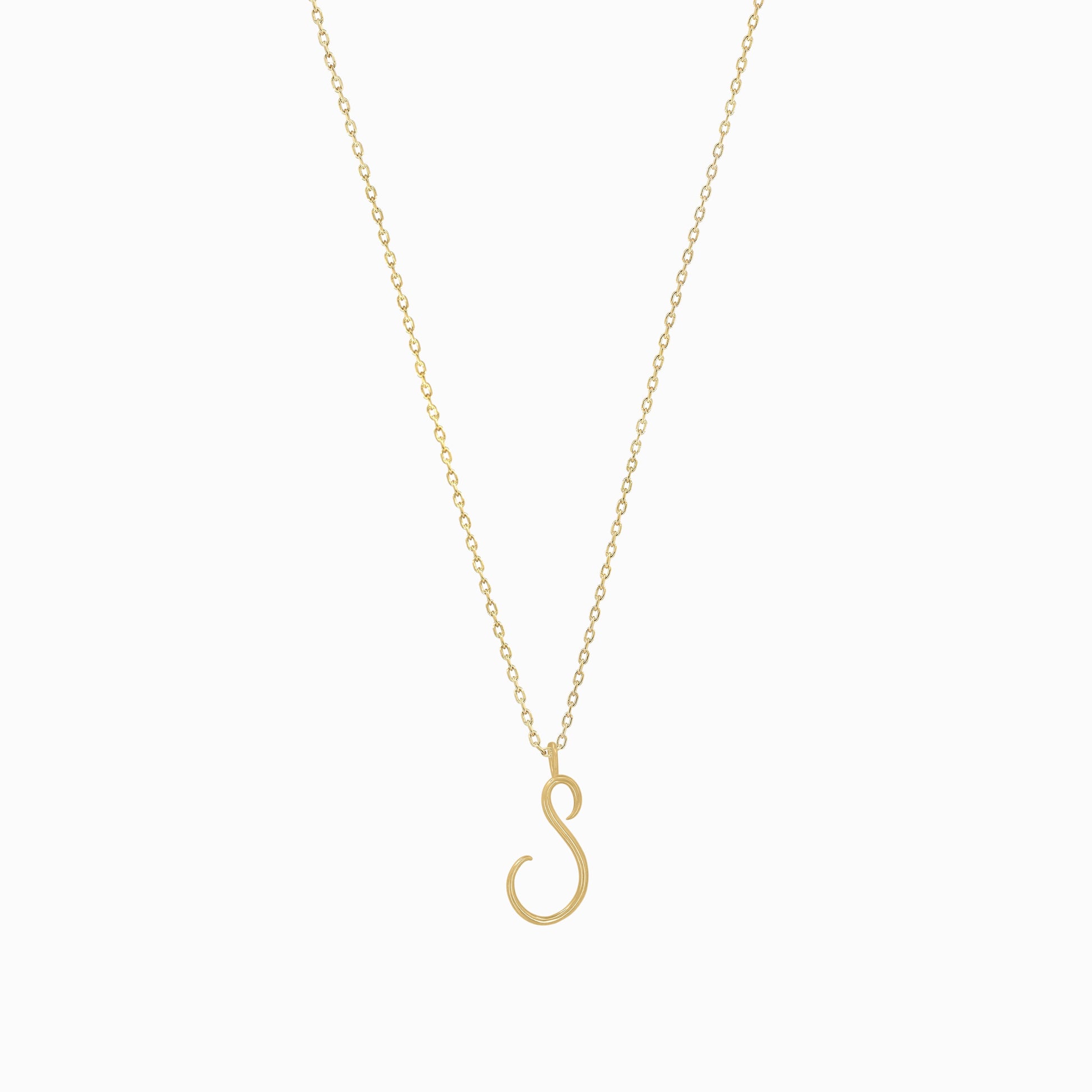 S Script Initial Letter Charm Pendant 14K Gold