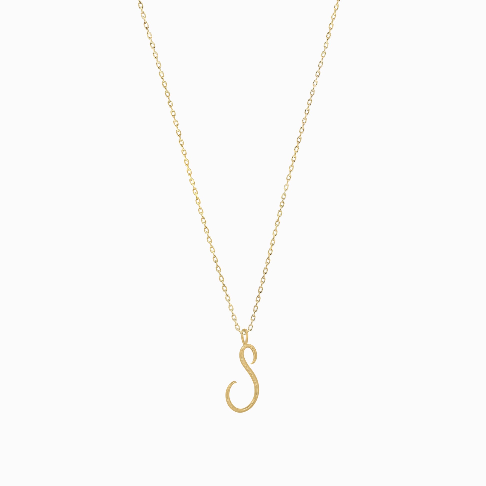 S Script Initial Letter Necklace 14K Gold