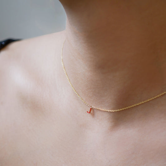 J Initial Letter Enamel Necklace 14K Gold