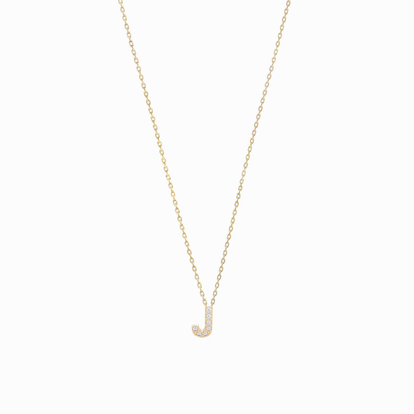 J Initial Letter Pavé Diamond Necklace 14K Gold
