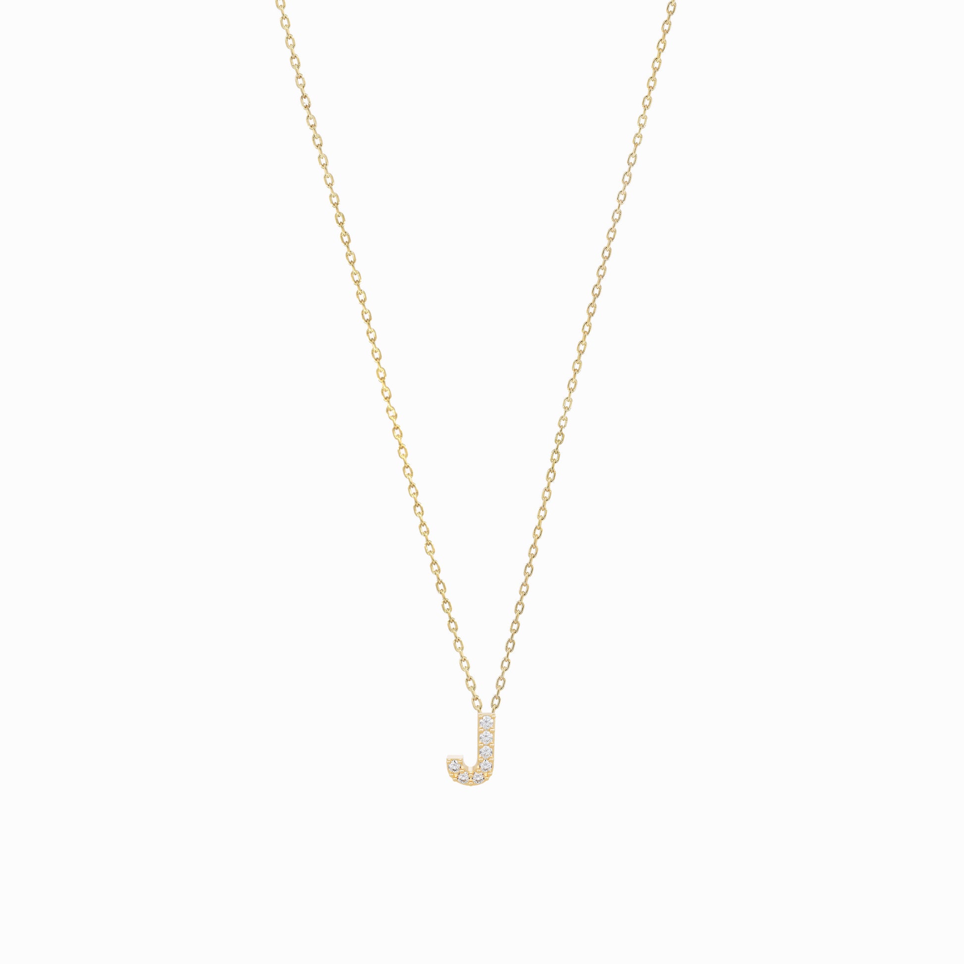 J Initial Letter Pavé Diamond Necklace 14K Gold