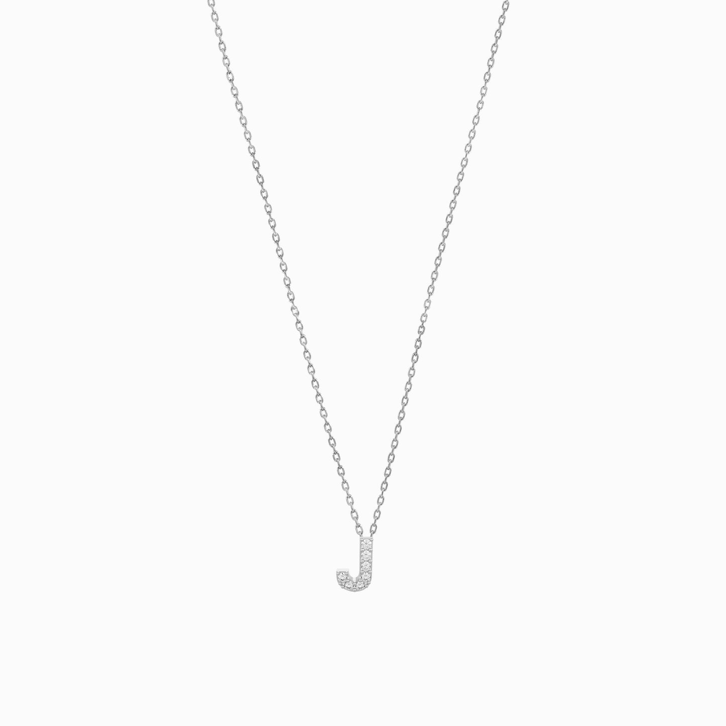 J Initial Letter Pavé Lab Diamond Necklace Sterling Silver