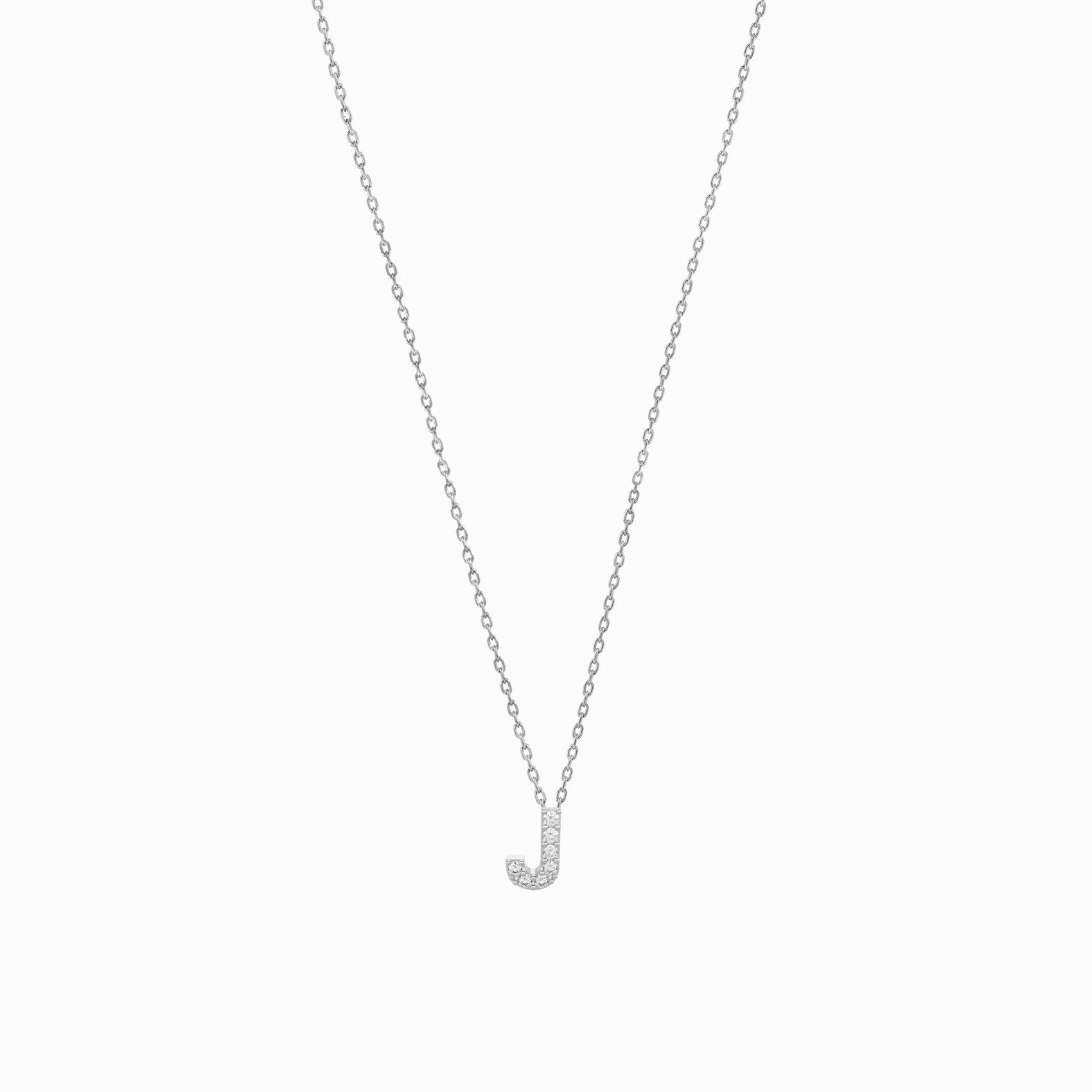 J Initial Letter Pavé Lab Diamond Necklace Sterling Silver