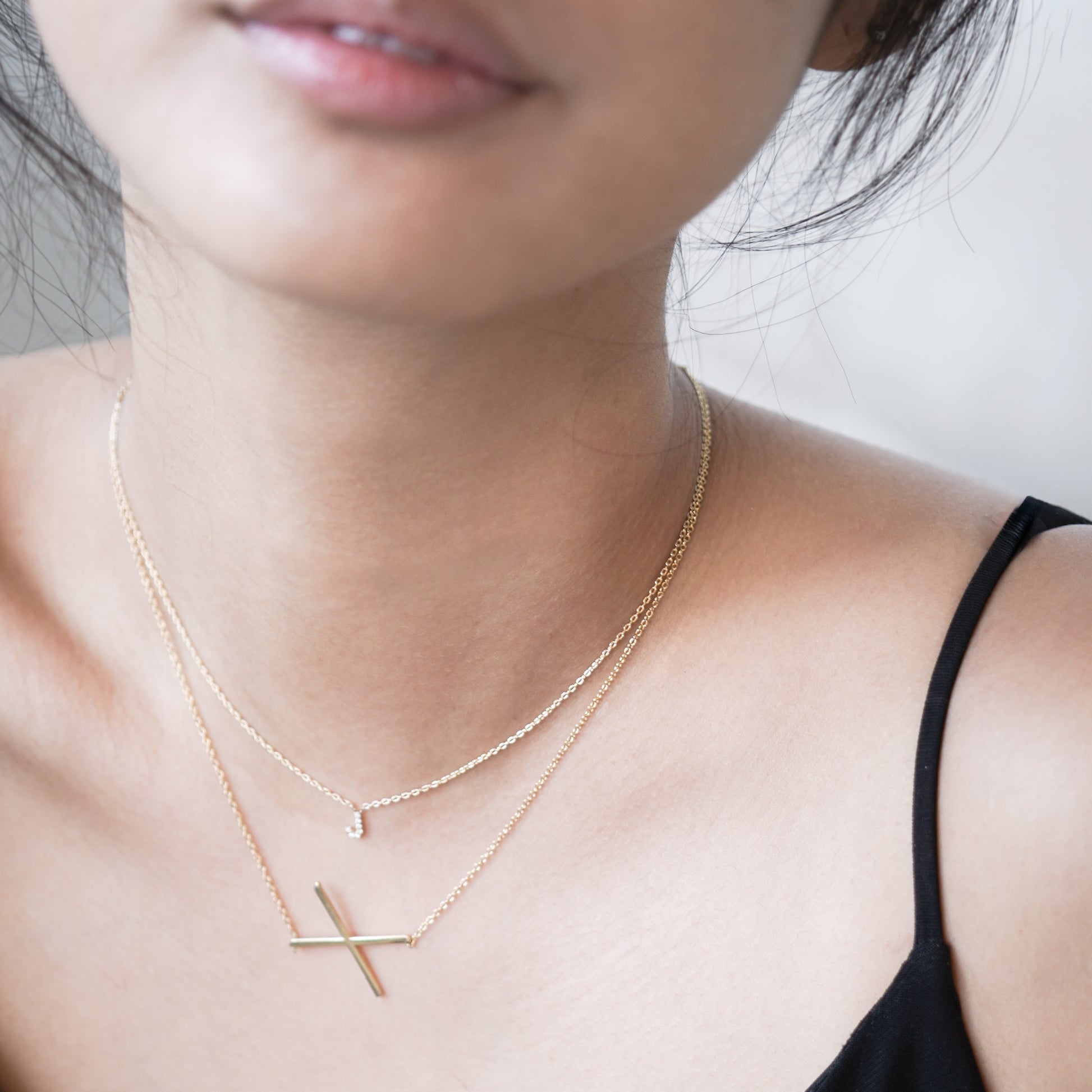 J Initial Letter Pavé Diamond Necklace 14K Gold