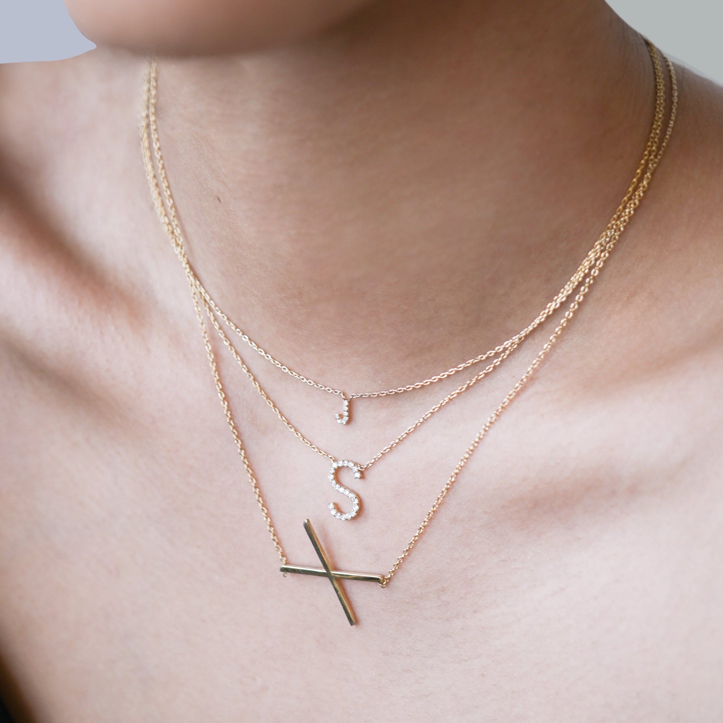 J Initial Letter Pavé Diamond Necklace 14K Gold