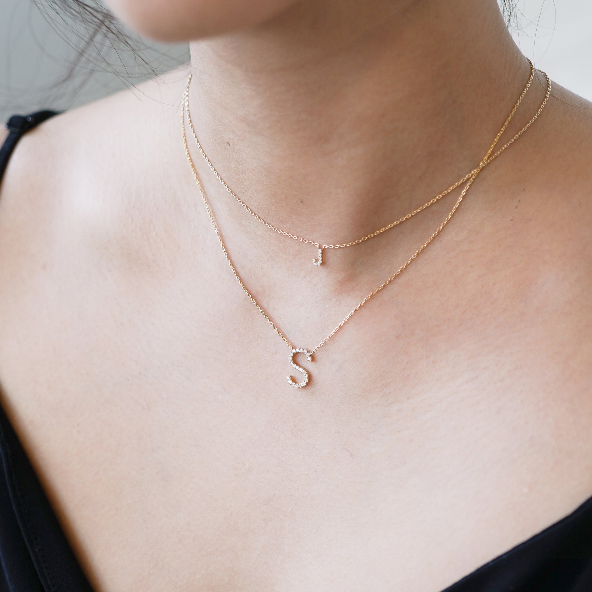 J Initial Letter Pavé Lab Diamond Necklace 14K Gold