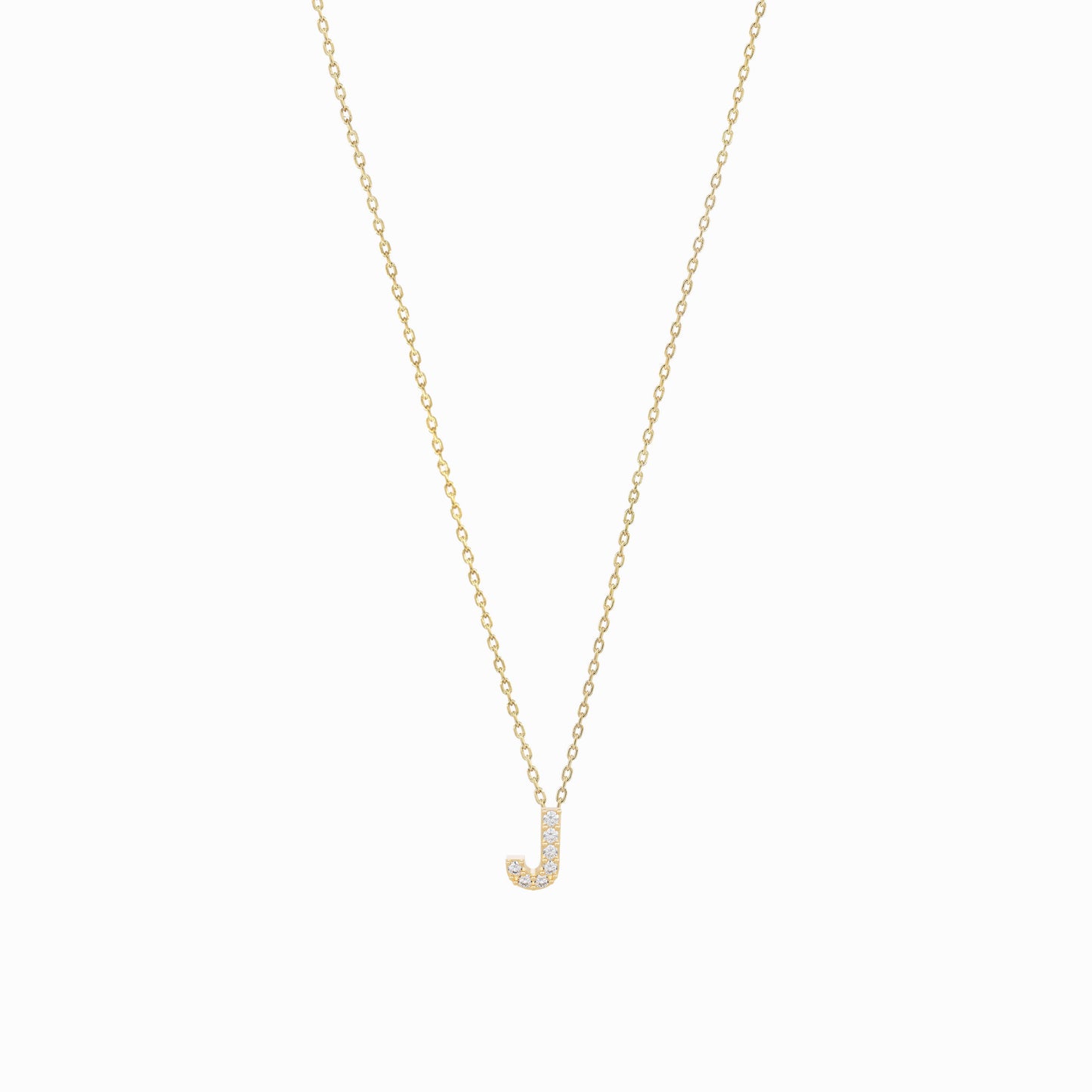 J Initial Letter Pavé Diamond Necklace 14K Gold