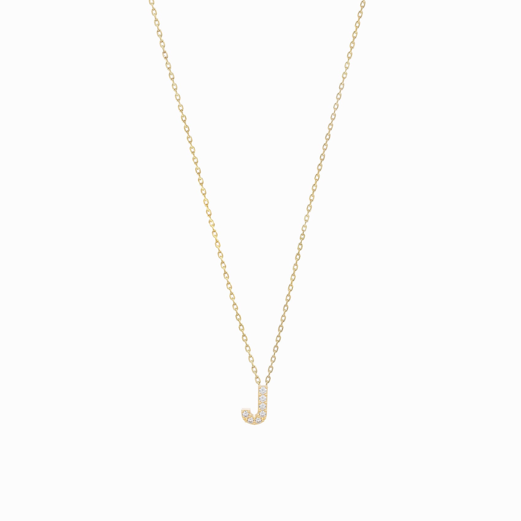 J Initial Letter Pavé Diamond Necklace 14K Gold