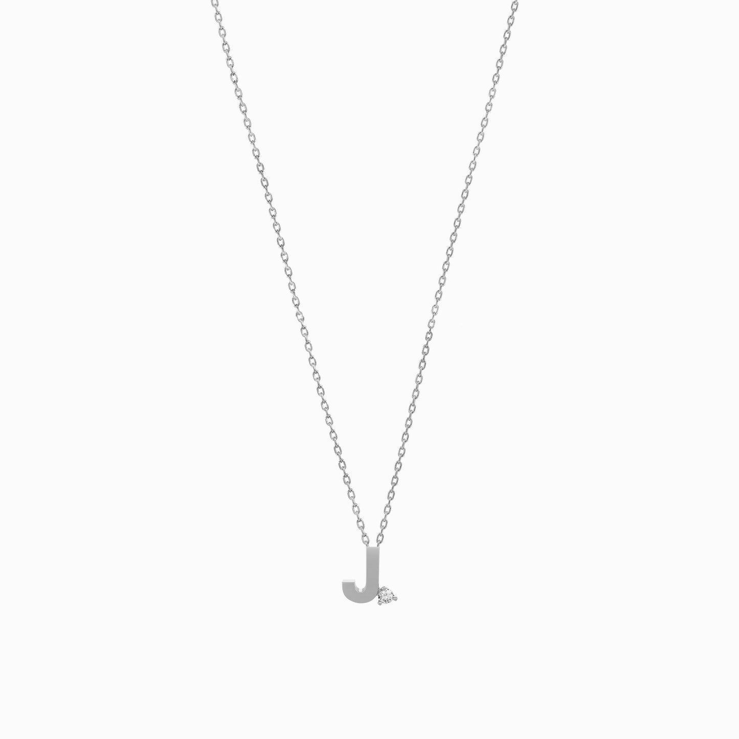 J Initial Letter One Diamond Necklace Sterling Silver