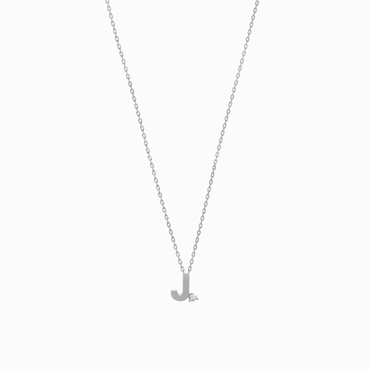 J Initial Letter One Diamond Necklace Sterling Silver