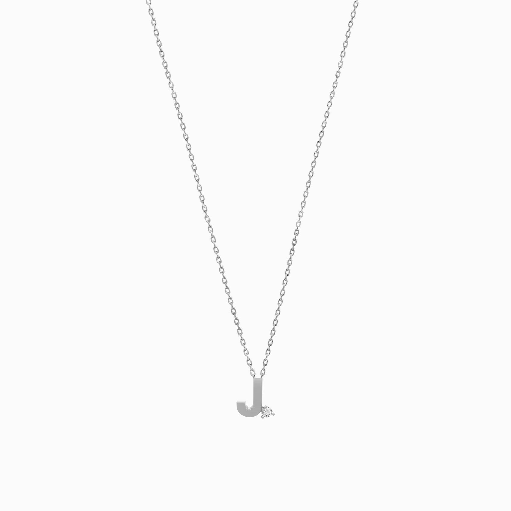 J Initial Letter One Diamond Necklace Sterling Silver