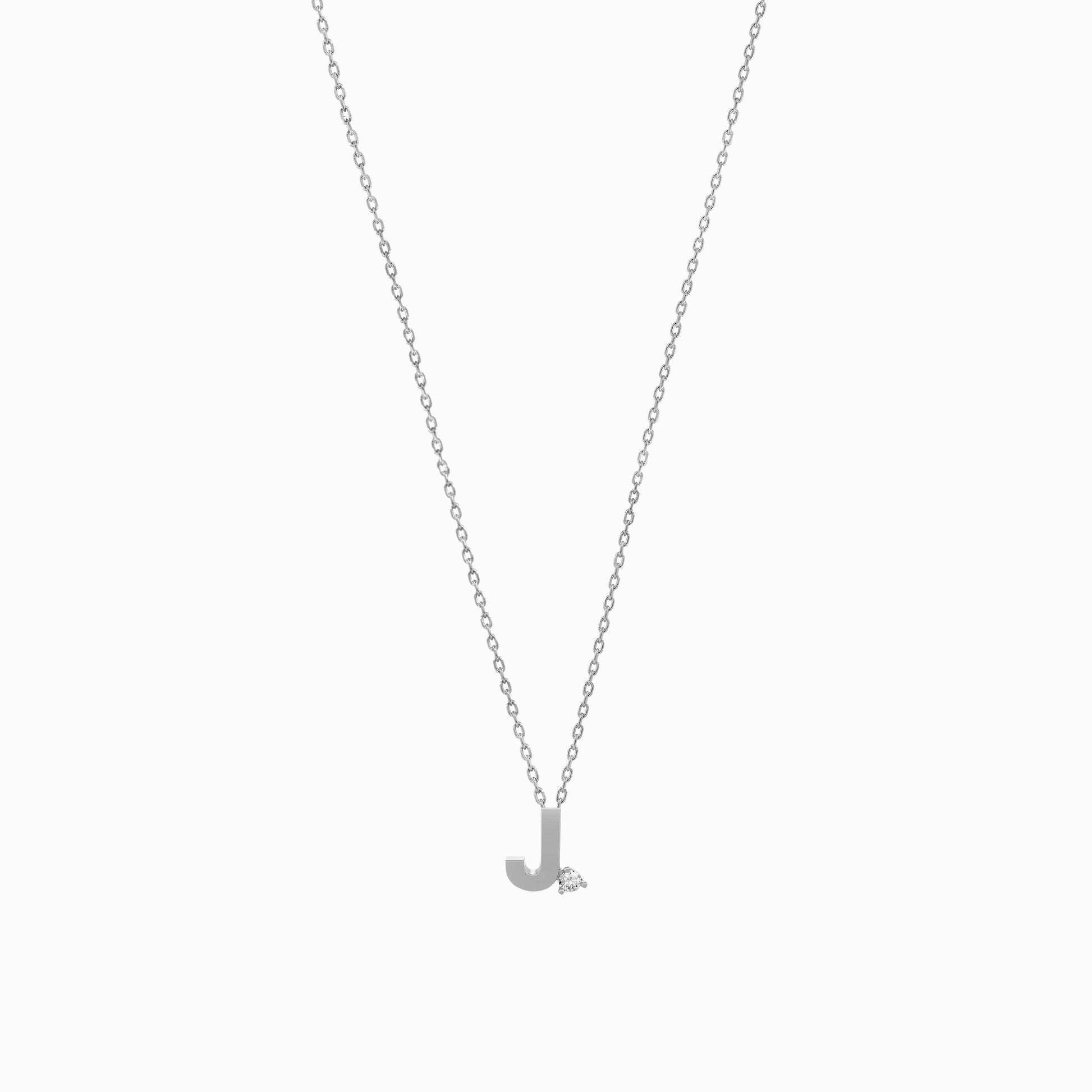 J Initial Letter One Diamond Necklace Sterling Silver