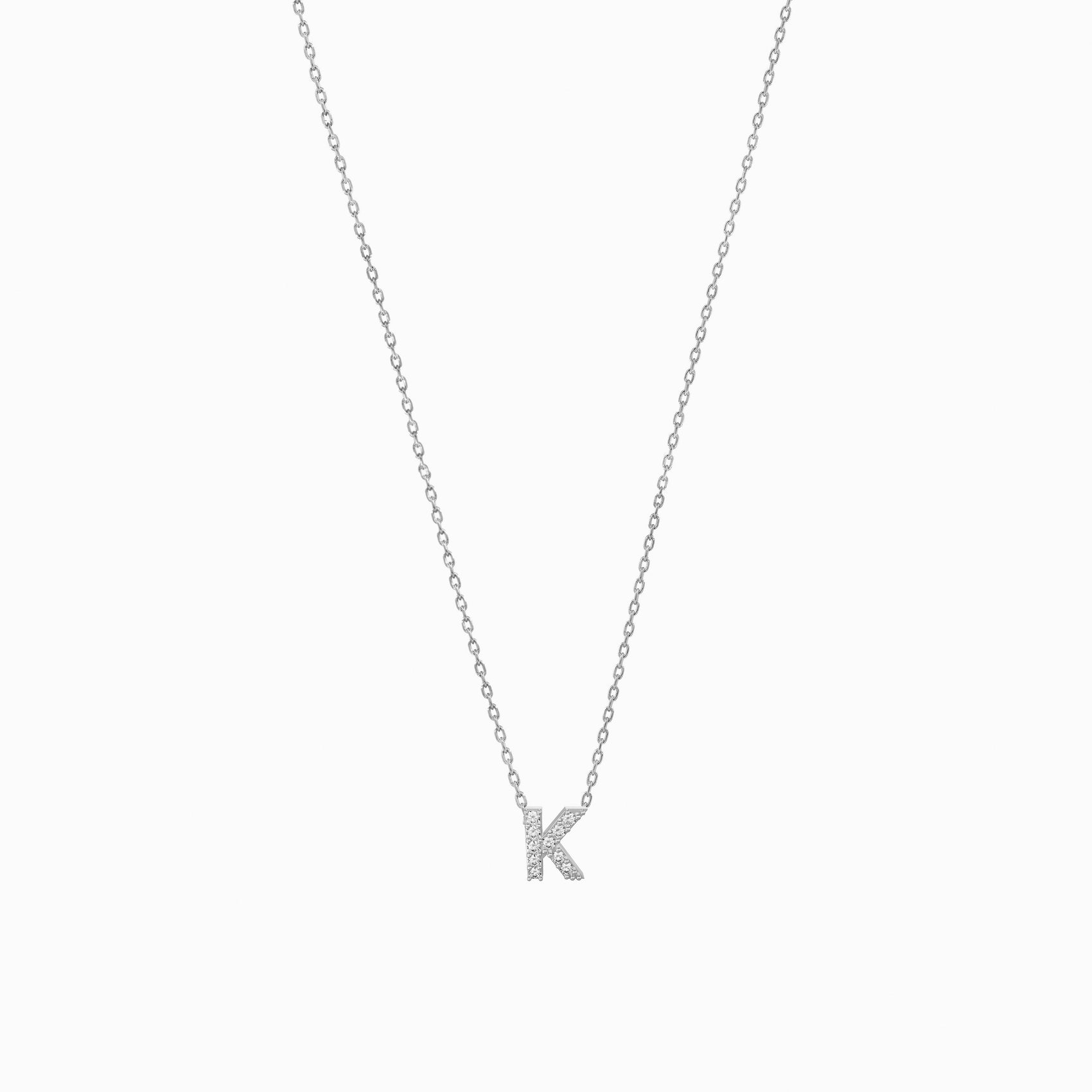 K Initial Letter Lab Diamond Necklace Sterling Silver