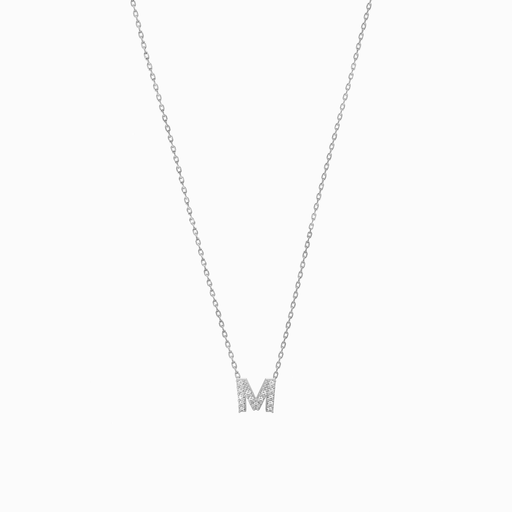 M Initial Letter Lab Diamond Necklace Sterling Silver