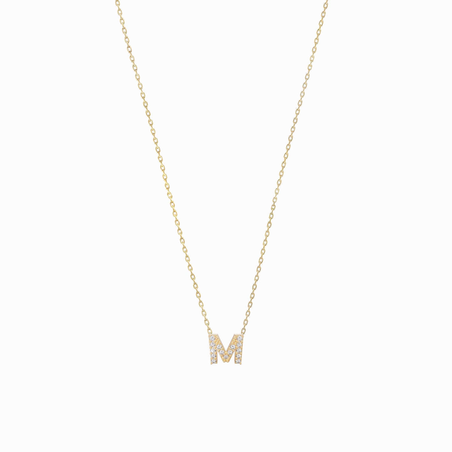 M Initial Letter Diamond Gold Necklace