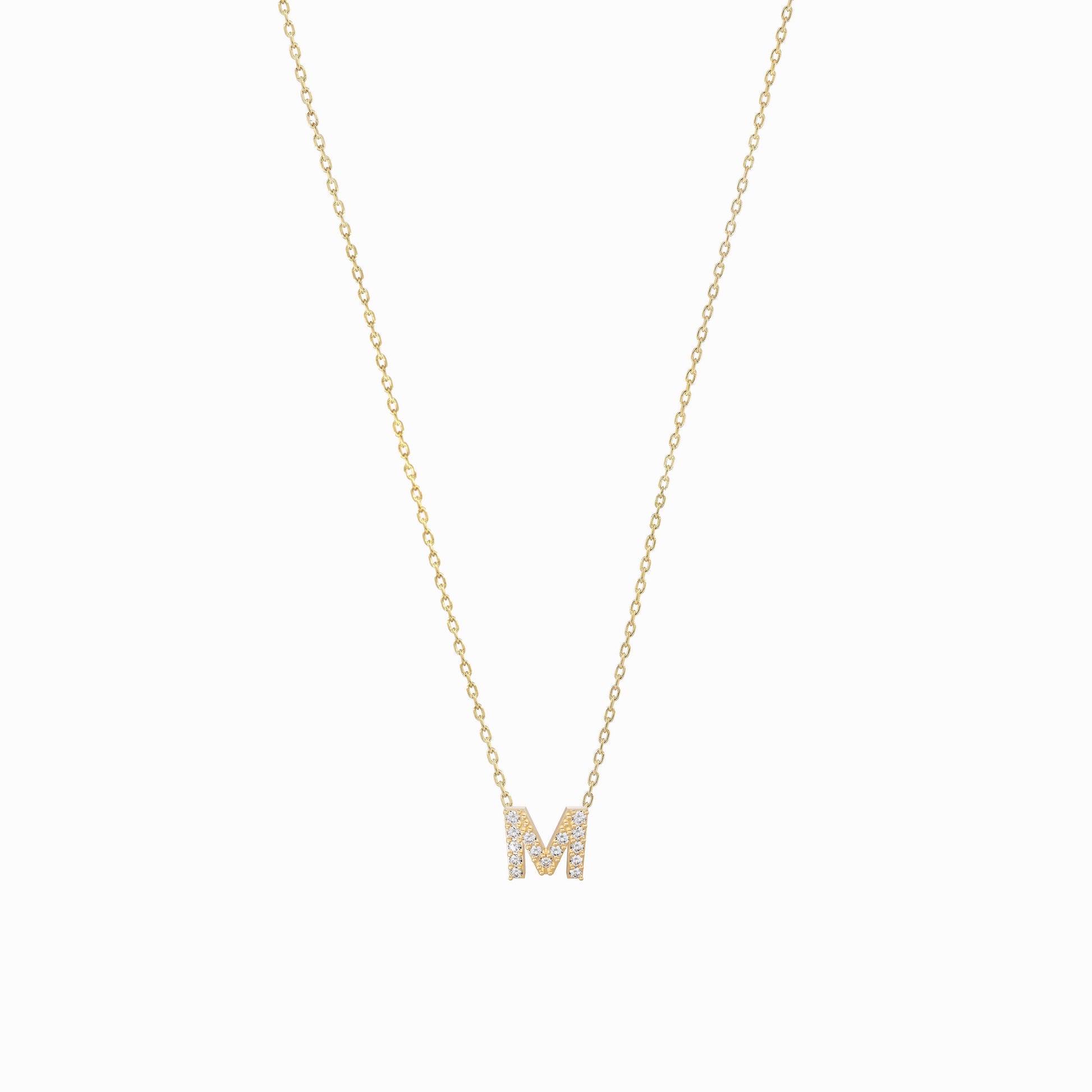 M Initial Letter Diamond Gold Necklace