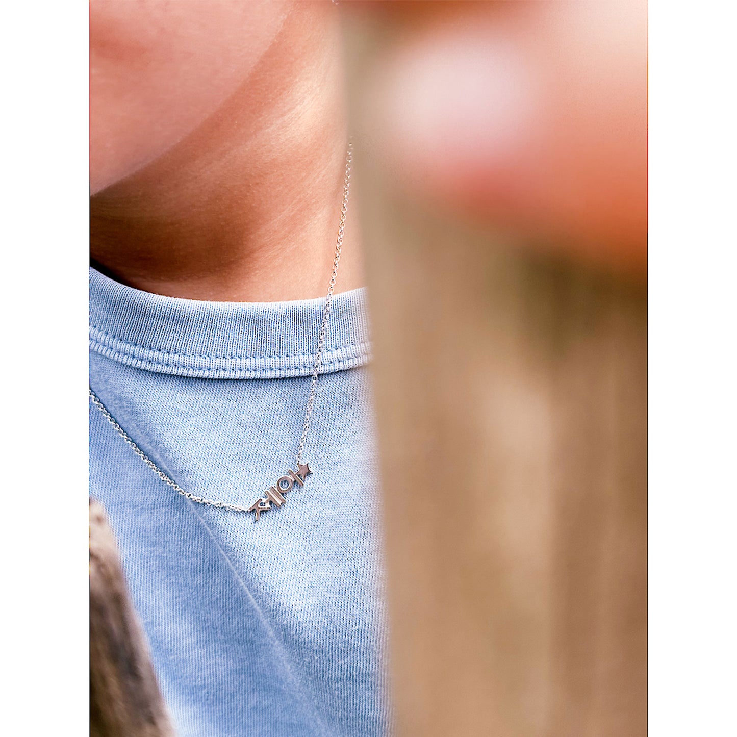 Korean Custom Name Star Necklace in 14K Solid Gold – Personalized Name