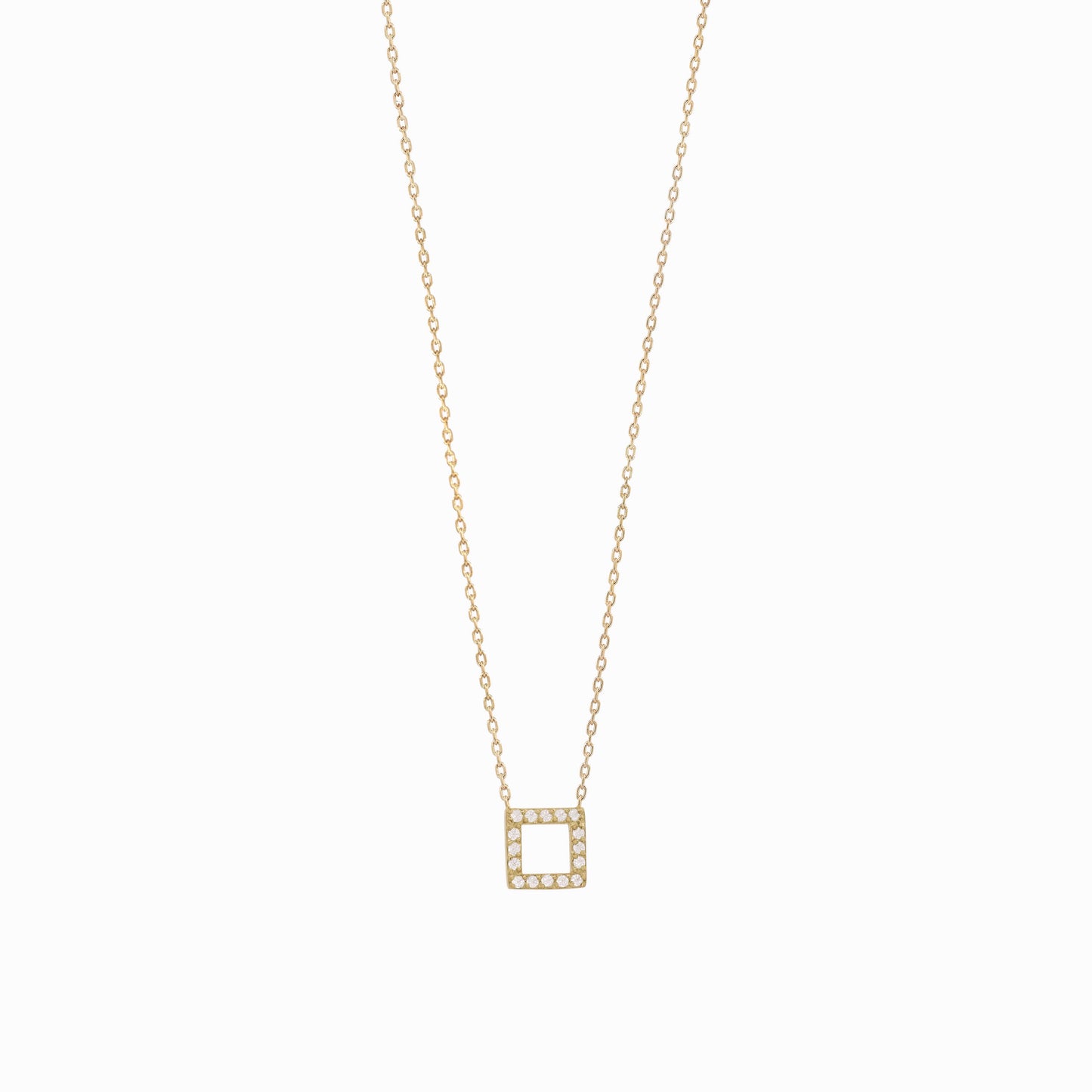 Hangul Korean Letter Pavé Diamond Solid Gold Necklace ㅁ