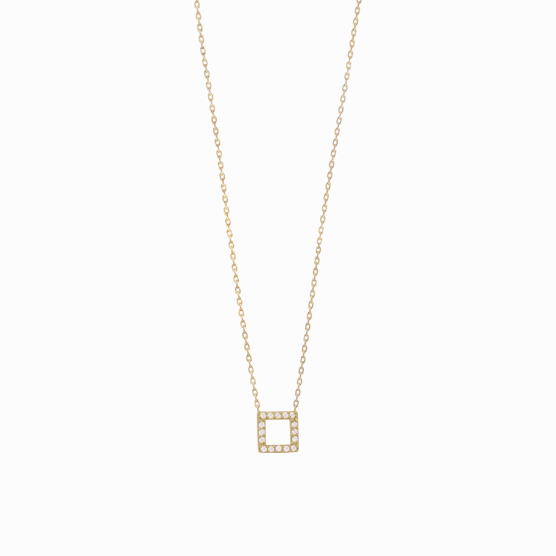 Hangul Korean Letter Pavé Diamond Solid Gold Necklace ㅁ