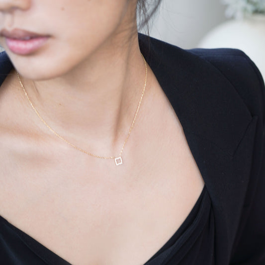 Hangul Korean Letter Pavé Lab Diamond Necklace Sterling Silver ㅁ