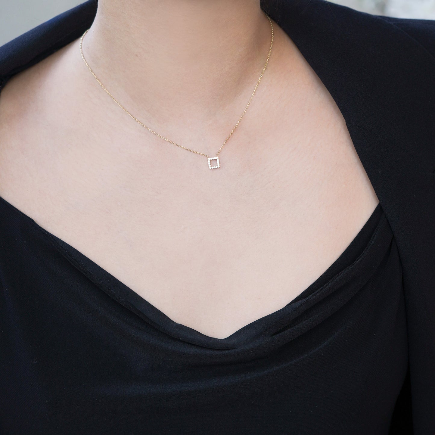Hangul Korean Letter Pavé Lab Diamond Necklace Sterling Silver ㅁ